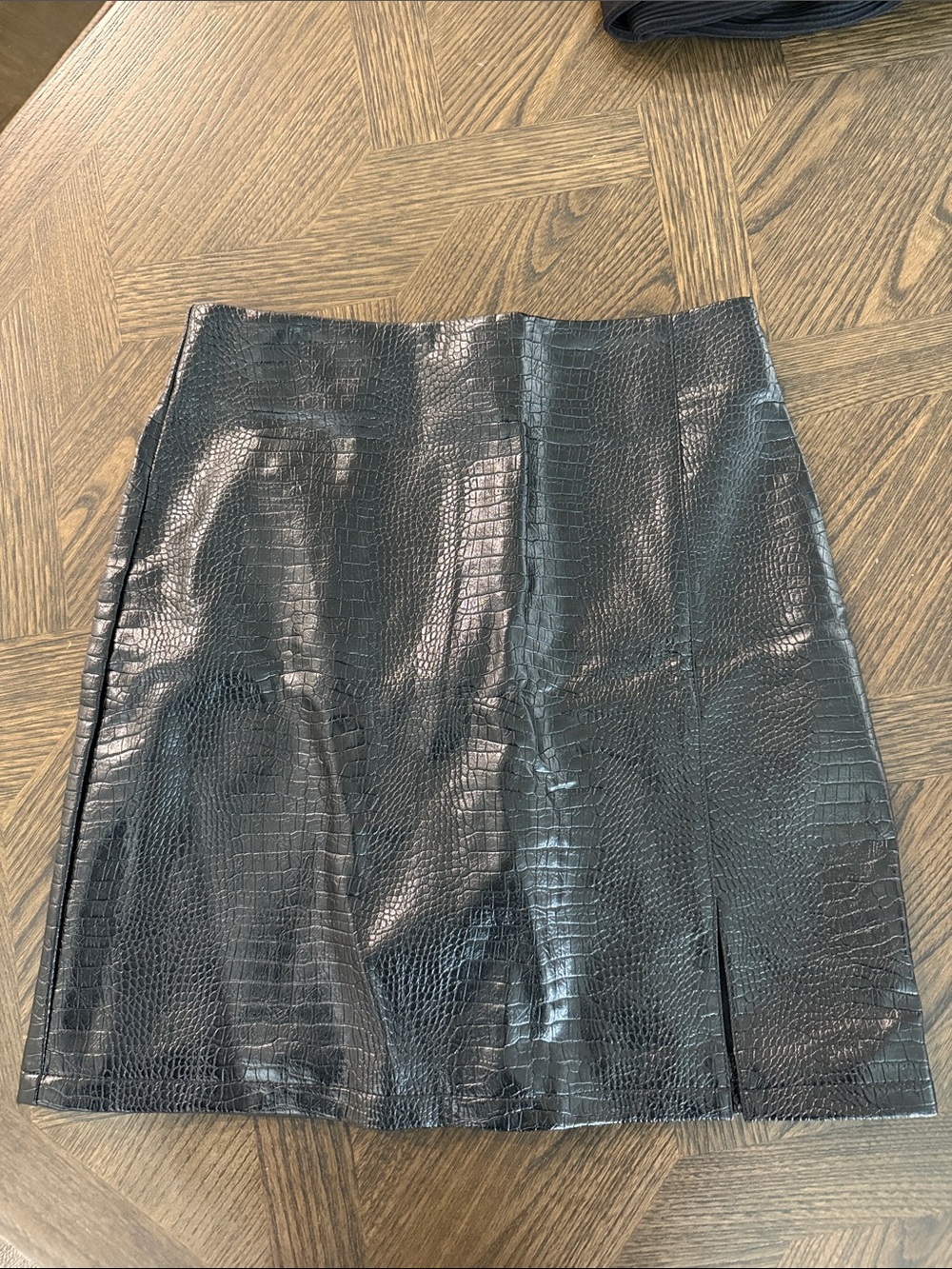 Topshop Black Croc-Embossed A-Line Mini Skirt